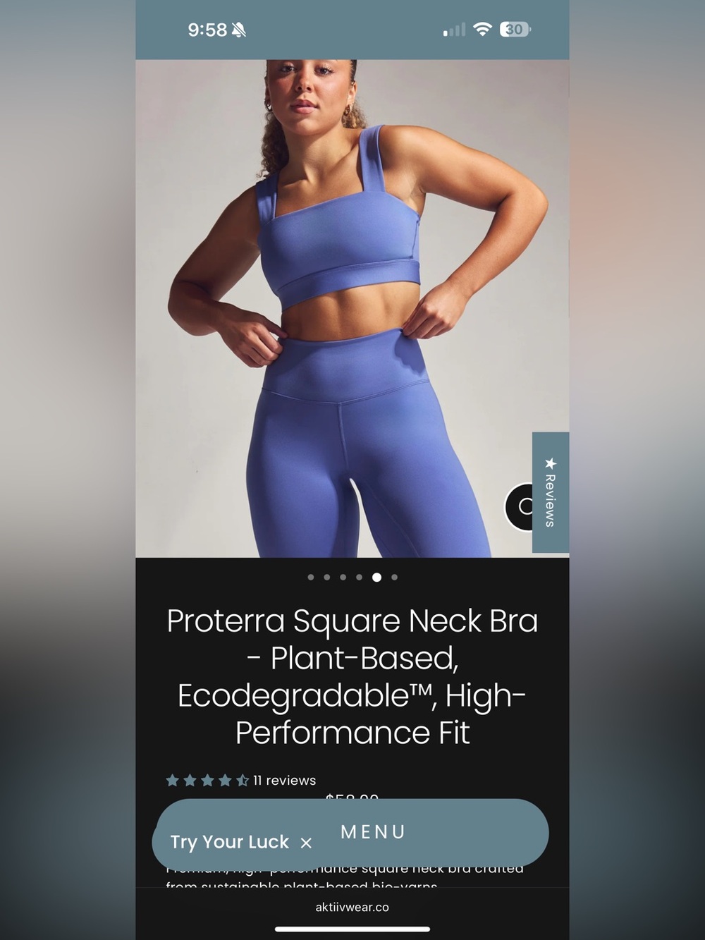 Aktiiv Proterra Square Neck Sport Bra Plant-Based Ecodegradable 10 Marlin